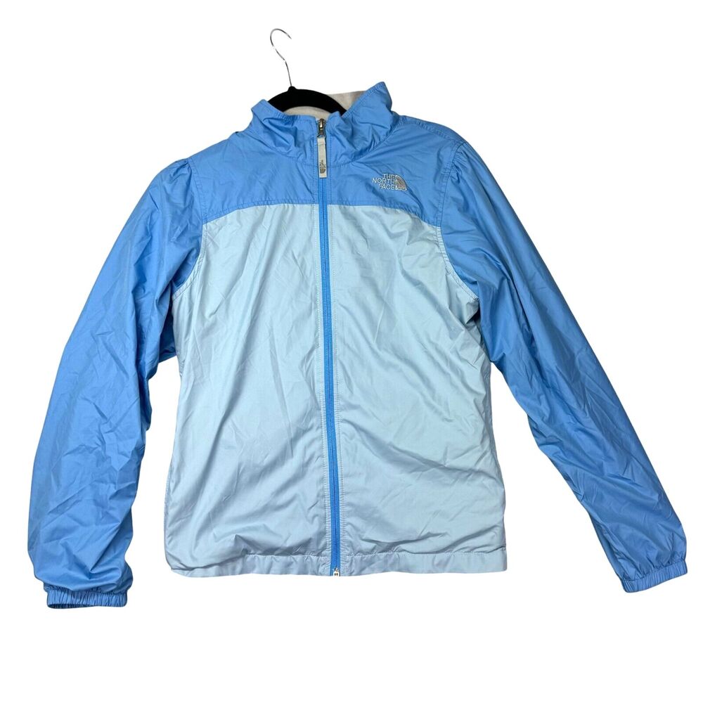 The North Face Jacket Girls Extra Large Blue Windbreaker Full Zip Pocket Outdoor